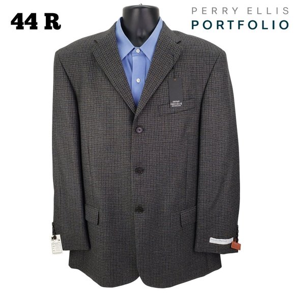 Perry Ellis Men's 44R Sport Coat Tweed Blazer Jacket Wool Alpaca Gray - NEW Tags